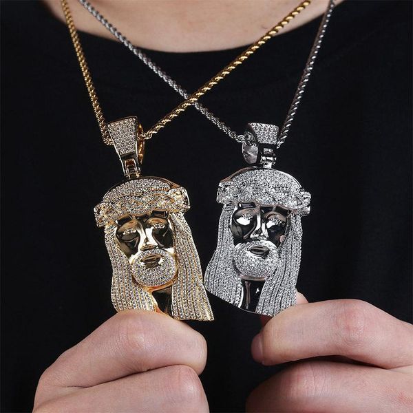 european and american punk style retro jesus head pendant full zircon 80 mm trend explosion hip hop pendant necklace zk40, Silver 
european and american punk style retro jesus head pendant full zircon 80 mm trend explosion hip hop pendant necklace zk40, Silver