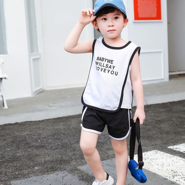 9-5 years old children's vest pure cotton male and female baby korean casual vest shorts and shorts suit