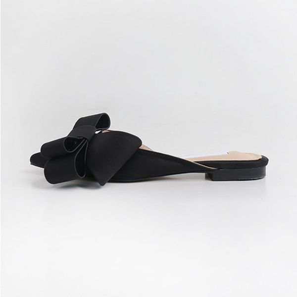 pointed toe slippers women flat mules women shoes bow tie slippers baotouflat heel sets semi cs09, Black