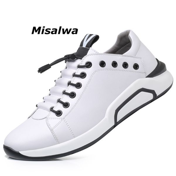 misalwa коровьей кожи мужской обуви лифт мода черные кроссовки корейская стильная теплый отдых квартира thick sole мокасины basic, Black