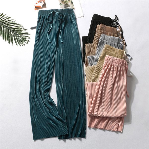 women summer wide leg thin pants casual elastic high waist pleated pant trousers girl drape drawstring new fashion trousers, Black;white
women summer wide leg thin pants casual elastic high waist pleated pant trousers girl drape drawstring new fashion trousers, Black;white