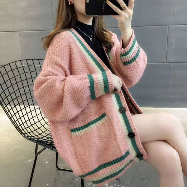 2020 autumn winter new women's lazy wind loose knitted sweater sweater cardigan women's versatile knit jacket fashion, White;black
2020 autumn winter new women's lazy wind loose knitted sweater sweater cardigan women's versatile knit jacket fashion, White;black