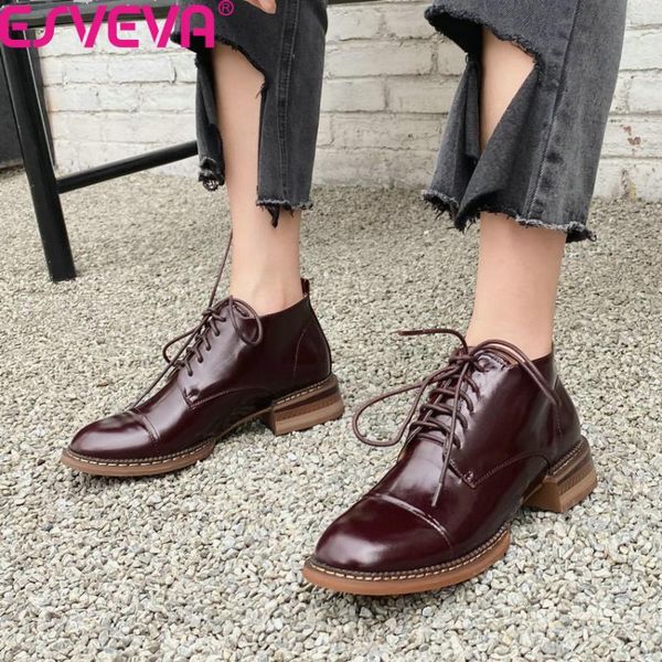 esveva 2021 square heel lace up casual women shoes quality cow leather round toe spring autumn fashion ladies pumps size 34-39, Black
esveva 2021 square heel lace up casual women shoes quality cow leather round toe spring autumn fashion ladies pumps size 34-39, Black