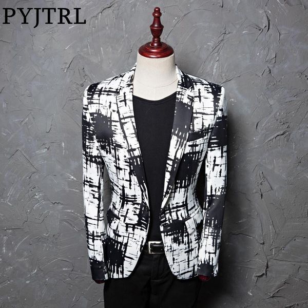 pyjtrl brand tide men ink style hit color fashion leisure suit jacket blazer designs masculino slim fit costume homme, White;black
pyjtrl brand tide men ink style hit color fashion leisure suit jacket blazer designs masculino slim fit costume homme, White;black