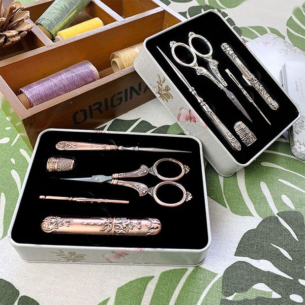 5pcs/ set sewing tool set european vintage scissors/ needle bottle/ sewing thimble/ storage box kits for needlework, Black
5pcs/ set sewing tool set european vintage scissors/ needle bottle/ sewing thimble/ storage box kits for needlework, Black