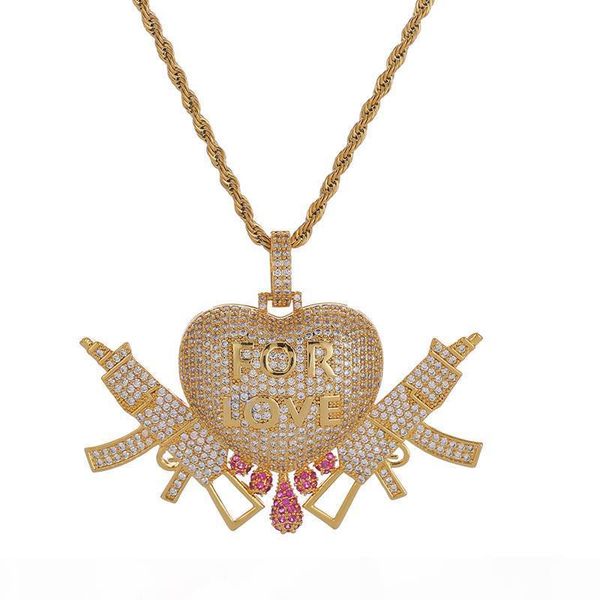 heart drip gun for love iced out pendant necklace men with rope chain hip hop gold silver color jewelry
heart drip gun for love iced out pendant necklace men with rope chain hip hop gold silver color jewelry