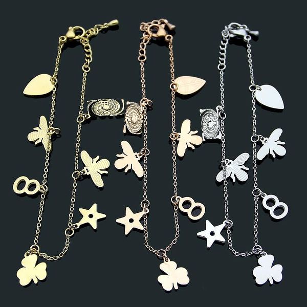 titanium steel bee pentagram pendant bracelet for women's heart shaped clover bracelet, Golden;silver
titanium steel bee pentagram pendant bracelet for women's heart shaped clover bracelet, Golden;silver
