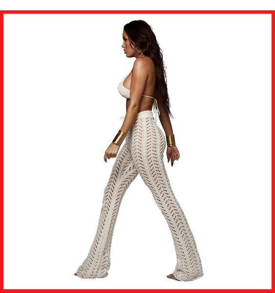 women summer beach knitted hollow out pants see through mesh crochet flare pant bodycon party trousers clubwear, Black;white
women summer beach knitted hollow out pants see through mesh crochet flare pant bodycon party trousers clubwear, Black;white