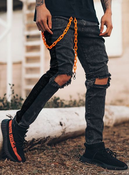 male designer pencil jeans skinny solid color printed mid waist knee hole trousers fashion mens clothes, Blue
male designer pencil jeans skinny solid color printed mid waist knee hole trousers fashion mens clothes, Blue