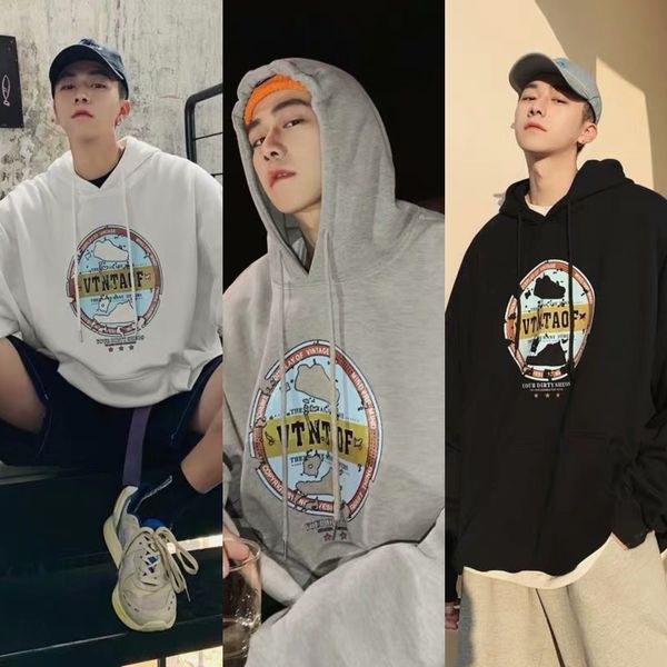 men's ins trendy long-sleeved hooded sweater men's loose korean style student autumn coat pullover and winter pullover printed coa, Black
men's ins trendy long-sleeved hooded sweater men's loose korean style student autumn coat pullover and winter pullover printed coa, Black