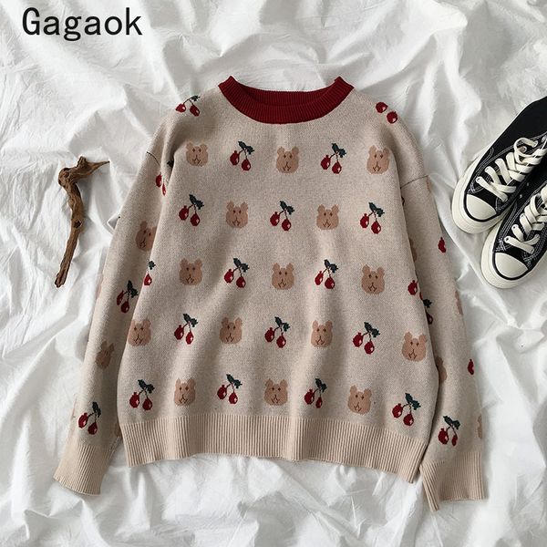 gagaok women vintage knitted sweater 2020 spring autumn new o-neck cartoon loose casual wild stretch fashion korean pullovers, White;black
gagaok women vintage knitted sweater 2020 spring autumn new o-neck cartoon loose casual wild stretch fashion korean pullovers, White;black