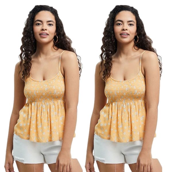 women ruffles floral tank vest summer wrinkle sling sleeveless shirt female fashion top, White
women ruffles floral tank vest summer wrinkle sling sleeveless shirt female fashion top, White