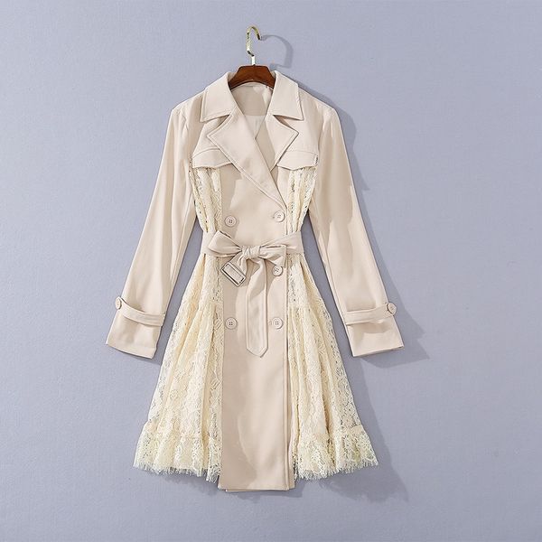 european and american women's clothing 2020 summer new style long sleeve double-breasted stitching lace fashion trench coat, Tan;black
european and american women's clothing 2020 summer new style long sleeve double-breasted stitching lace fashion trench coat, Tan;black