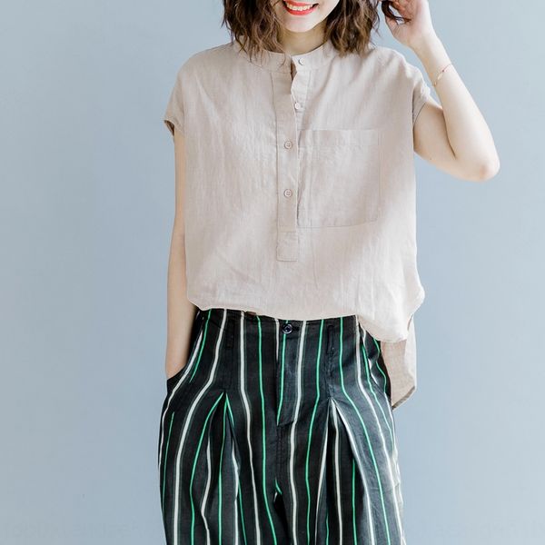 2019 summer new large size women's cotton and linen shirt chinese small collar cotton and linen sleeveless loose shirt, White
2019 summer new large size women's cotton and linen shirt chinese small collar cotton and linen sleeveless loose shirt, White