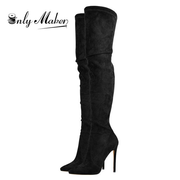 onlymaker women pointed toe over the knee stretch high boots 12cm high heel stiletto flock zip boots big size us5~us15, Black
onlymaker women pointed toe over the knee stretch high boots 12cm high heel stiletto flock zip boots big size us5~us15, Black