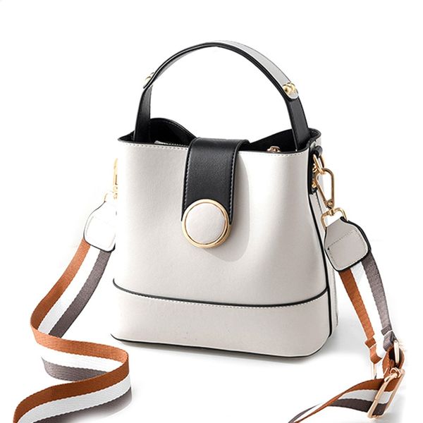 striped wide shoulder strap women bucket bag solid color buckle handbag fashion simple shoulder bag wallet beige 
striped wide shoulder strap women bucket bag solid color buckle handbag fashion simple shoulder bag wallet beige