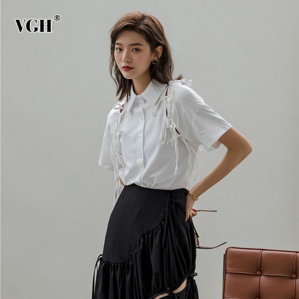 vgh asymmetric shirt for women lapel collar short sleeve hollow out bowknot lace up casual blouse female 2020 summer new style, White
vgh asymmetric shirt for women lapel collar short sleeve hollow out bowknot lace up casual blouse female 2020 summer new style, White
