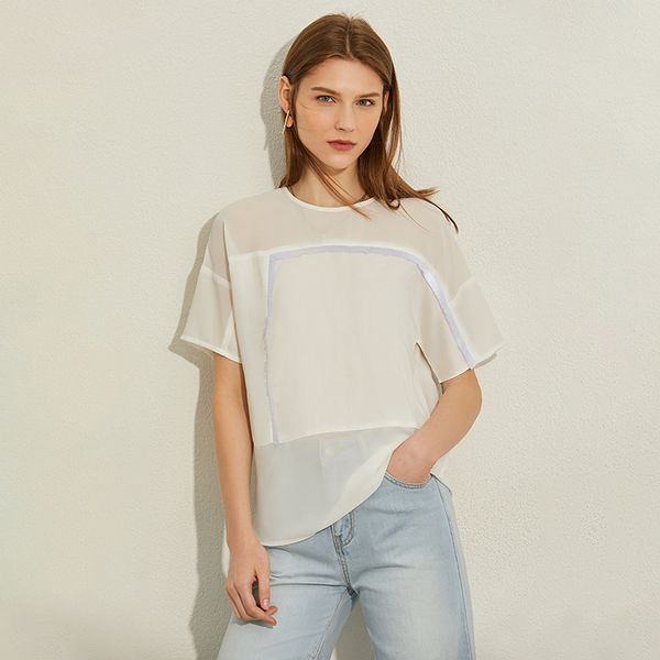 minimalism spring summer chiffon loose women blouse causal loose oneck short sleeves thin female blouse, White
minimalism spring summer chiffon loose women blouse causal loose oneck short sleeves thin female blouse, White