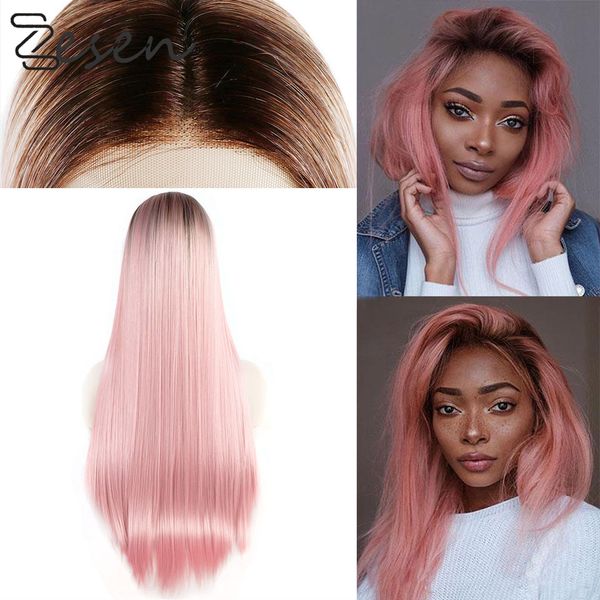 zesen long ombre pink wig silky straight synthetic lace front wig for women heat resistant wigs, Black
zesen long ombre pink wig silky straight synthetic lace front wig for women heat resistant wigs, Black