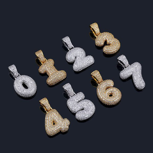 

hiphop 0-9 custom bubble number letter pendant necklace with 24inch rope chain gold silver color cubic zircon jewelry