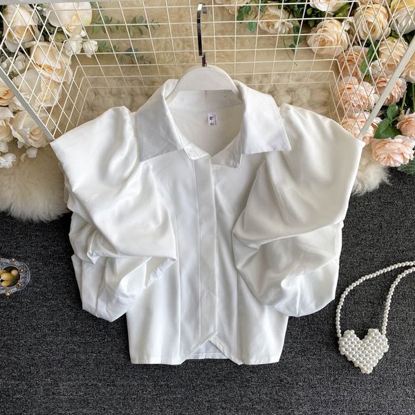 lady short puff sleeve short chiffon shirt women summer new korean loose women solid color blouse n399, White
lady short puff sleeve short chiffon shirt women summer new korean loose women solid color blouse n399, White