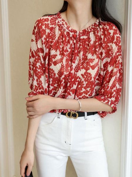 frilled trim collar women blouse 2020 new soft slim floral print lady half sleeve gold line flocking shirt and clothes, White
frilled trim collar women blouse 2020 new soft slim floral print lady half sleeve gold line flocking shirt and clothes, White