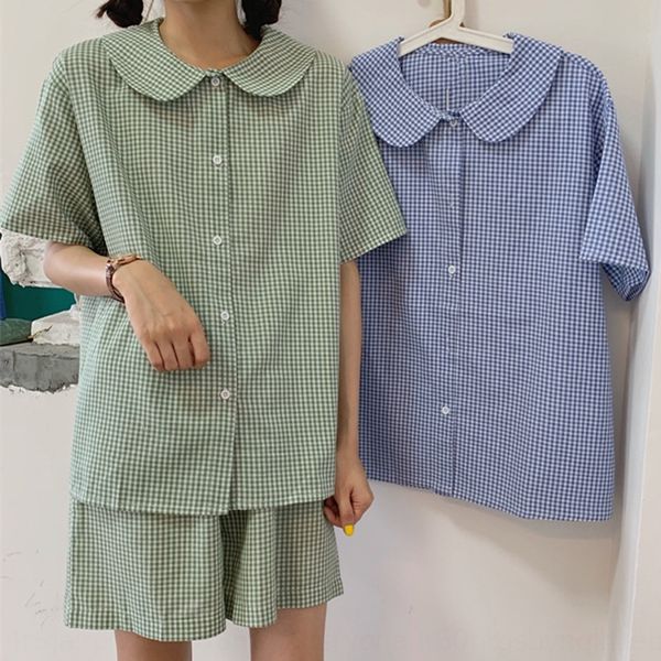 2019 korean hipster artistic doll collar plaid nightgown suit short sleeve doll and shorts shorts two-piece home wear, Blue;red
2019 korean hipster artistic doll collar plaid nightgown suit short sleeve doll and shorts shorts two-piece home wear, Blue;red