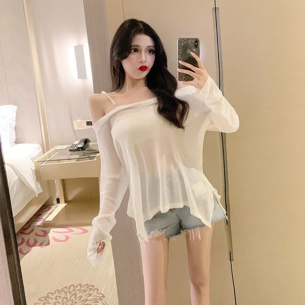 fashion net red off-shoulder pearl strap off-shoulder long sleeve pullover ice silk hollow thin sweater womens fashion, White
fashion net red off-shoulder pearl strap off-shoulder long sleeve pullover ice silk hollow thin sweater womens fashion, White