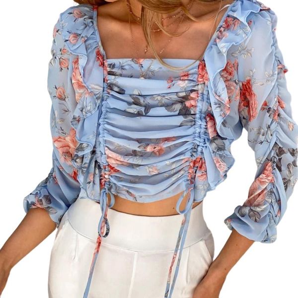 women's blouses & shirts floral print blouse vintage 2021 summer women ruffles square collar backless shirred drawstring shirt long sle, White
women's blouses & shirts floral print blouse vintage 2021 summer women ruffles square collar backless shirred drawstring shirt long sle, White