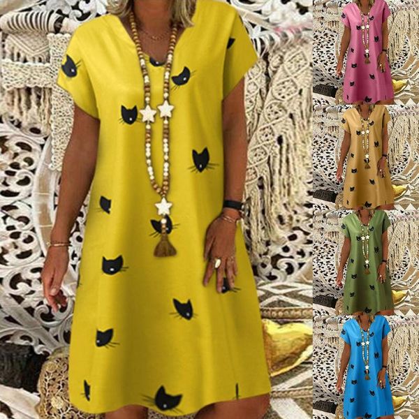 2020 new summer cat print loose bohemian beach dress women's fashion loose leisure v-collar short sleeve summer dresses, White;black
2020 new summer cat print loose bohemian beach dress women's fashion loose leisure v-collar short sleeve summer dresses, White;black