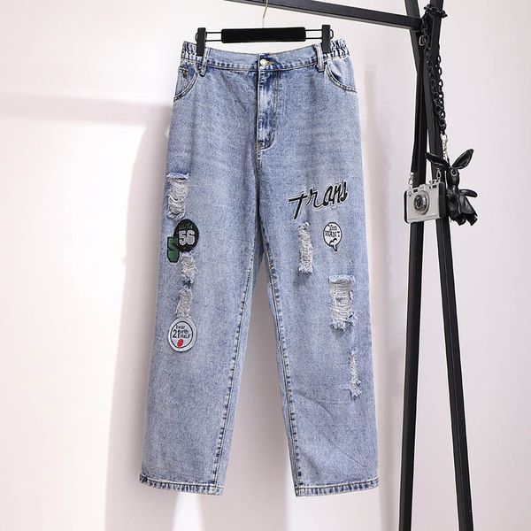 women's jeans summer women plus size waist 111-145cm hip 154cm 5xl 6xl 7xl 8xl 9xl loose hole patch letter casual pants blue color
women's jeans summer women plus size waist 111-145cm hip 154cm 5xl 6xl 7xl 8xl 9xl loose hole patch letter casual pants blue color