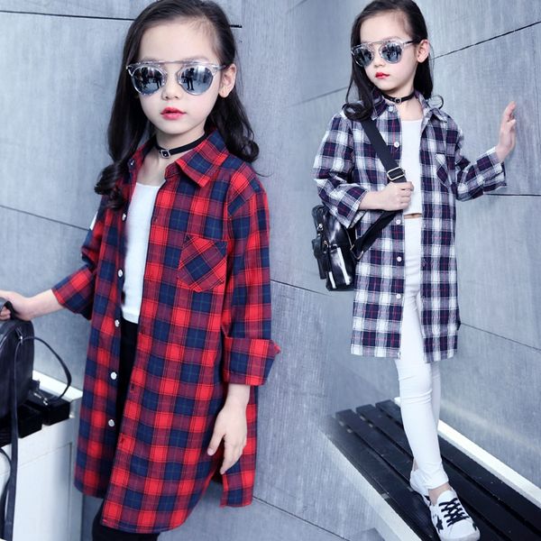 casual new girls' wear medium and large shirt clothing children's medium and long plaid shirt children's wear, White;black
casual new girls' wear medium and large shirt clothing children's medium and long plaid shirt children's wear, White;black
