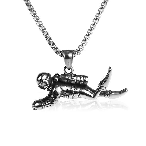 punk style 316l stainless steel necklace 3d diver pendant charm necklace rock hip hop jewelry couple gift do not fade box chain, Silver
punk style 316l stainless steel necklace 3d diver pendant charm necklace rock hip hop jewelry couple gift do not fade box chain, Silver