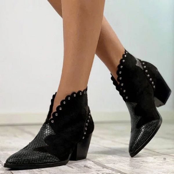 women retro ankle boots slip on pointed toe ladies snake print rivet mixed color shoes female soft pu leather casual footwear, Black
women retro ankle boots slip on pointed toe ladies snake print rivet mixed color shoes female soft pu leather casual footwear, Black