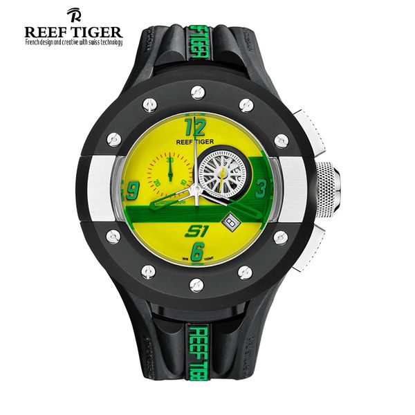 

reef tiger / rt mens chronograph спортивные часы dashboard циферблат кварцевые часы движение с датой секундомером зеленый желтый rga3027, Silver