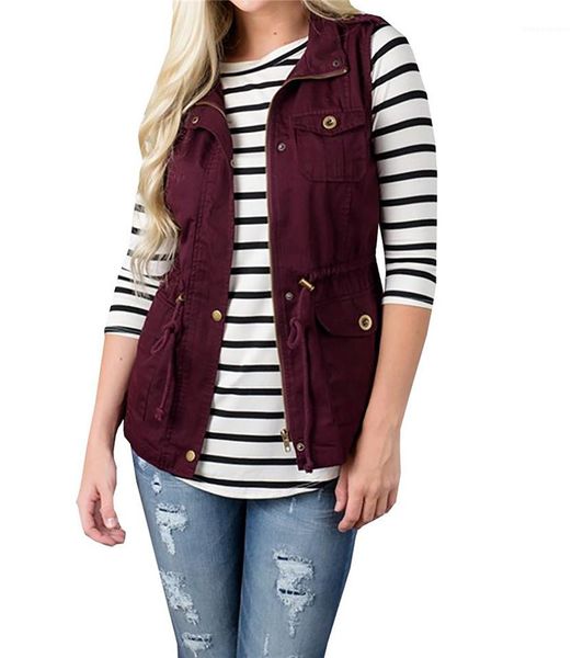 with zipper cardigan womens vests solid color stand collar ladies outerwear sleeveless washed casual femme vests, Black;white
with zipper cardigan womens vests solid color stand collar ladies outerwear sleeveless washed casual femme vests, Black;white