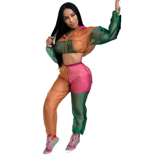 woman contrast colors patchwork mesh suits women fashion long sleeve tshirt with hooded sets womens see though 2pcs pants, White
woman contrast colors patchwork mesh suits women fashion long sleeve tshirt with hooded sets womens see though 2pcs pants, White