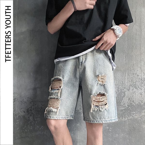men's jeans tfetters 2021 summer men ripped retro fashion casual slim fit knee-length old hole mens brand, Blue
men's jeans tfetters 2021 summer men ripped retro fashion casual slim fit knee-length old hole mens brand, Blue
