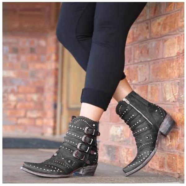 women ankle boots new autumn winter buckle low heel women shoes cool british rivet design soft short boots, Black
women ankle boots new autumn winter buckle low heel women shoes cool british rivet design soft short boots, Black