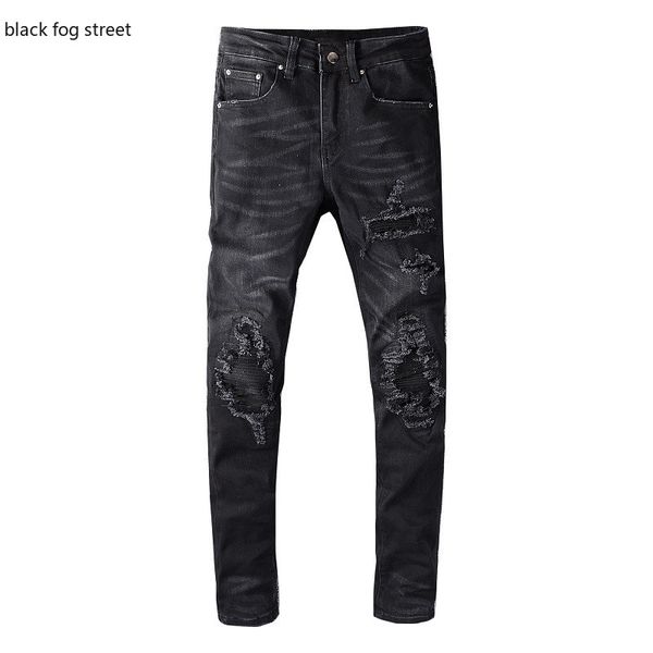 black fog street 622# men's streetwear black skinny biker jeans fashion holes ripped stretch denim pencil pants, Blue
black fog street 622# men's streetwear black skinny biker jeans fashion holes ripped stretch denim pencil pants, Blue