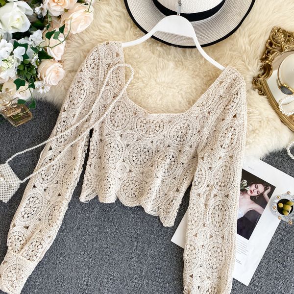 square collar hollow out knit sweater slim fit short long sleeve outwear pull femme autumn spring new sueter, White;black
square collar hollow out knit sweater slim fit short long sleeve outwear pull femme autumn spring new sueter, White;black