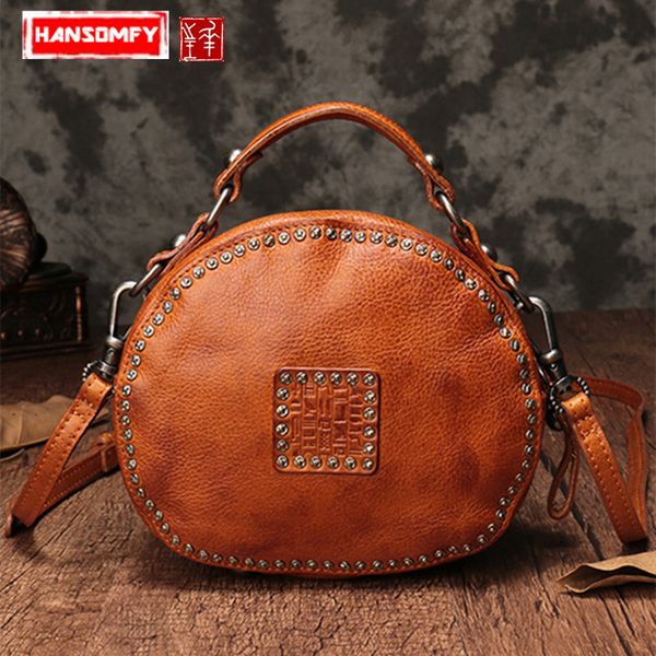 women handbag genuine leather rivet pouch retro bills female shoulder slung small round messenger bag the first layer of leather
women handbag genuine leather rivet pouch retro bills female shoulder slung small round messenger bag the first layer of leather