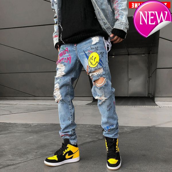 узкие джинсы новых людей streetwear разрушенный рваные джинсы homme hip hop сломанные граффити печать карандаш байкер джинсовые брюки отверс, Blue
узкие джинсы новых людей streetwear разрушенный рваные джинсы homme hip hop сломанные граффити печать карандаш байкер джинсовые брюки отверс, Blue