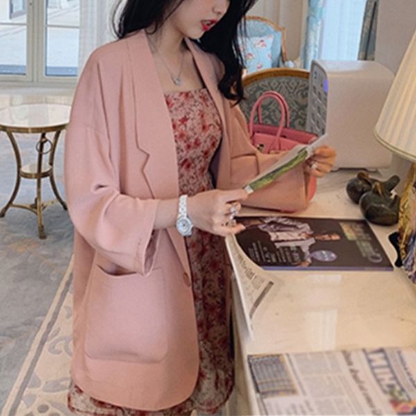 women's suits & blazers korean three quarter sleeve women thin suit single button solid loose female 2021 autumn fashion ladies clothe, White;black
women's suits & blazers korean three quarter sleeve women thin suit single button solid loose female 2021 autumn fashion ladies clothe, White;black