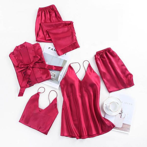 women's sleepwear long sleeve female burgundy nightwear home clothing bathrobe gown bride wedding robe set 5pcs kimono, Black;red
women's sleepwear long sleeve female burgundy nightwear home clothing bathrobe gown bride wedding robe set 5pcs kimono, Black;red