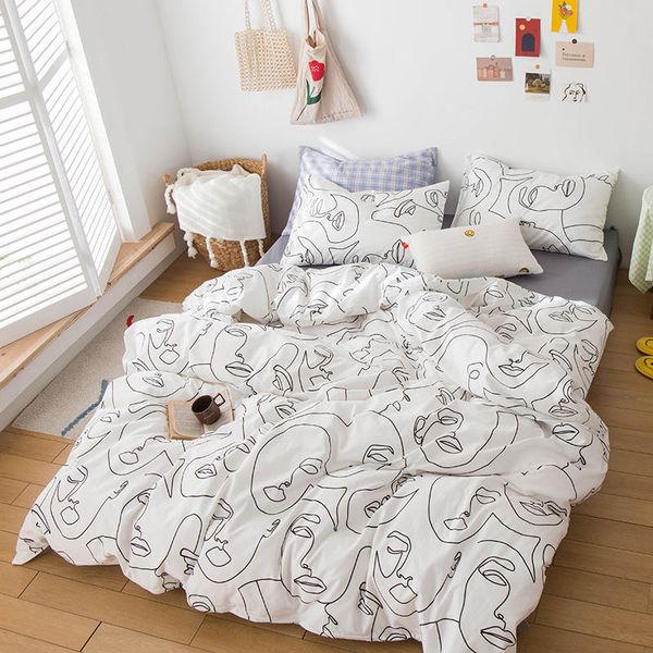 cotton bedding set white color abstract bed linen 100%cotton bed sheet with pillowcase printed cover sets
cotton bedding set white color abstract bed linen 100%cotton bed sheet with pillowcase printed cover sets