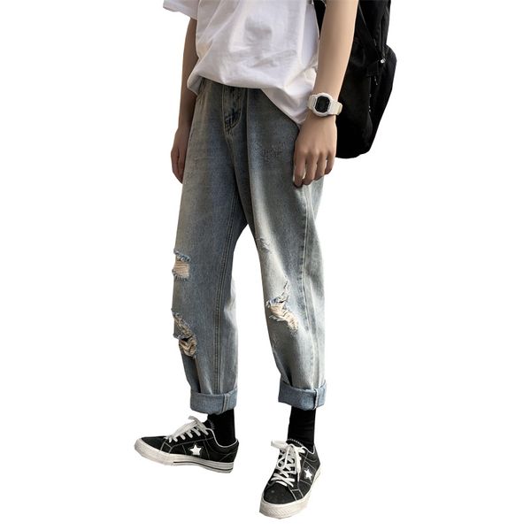 spring autumn 2020 new ripped jeans men's loose straight drop pendant hong kong style trend fairy sloppy ankle length pants, Blue
spring autumn 2020 new ripped jeans men's loose straight drop pendant hong kong style trend fairy sloppy ankle length pants, Blue