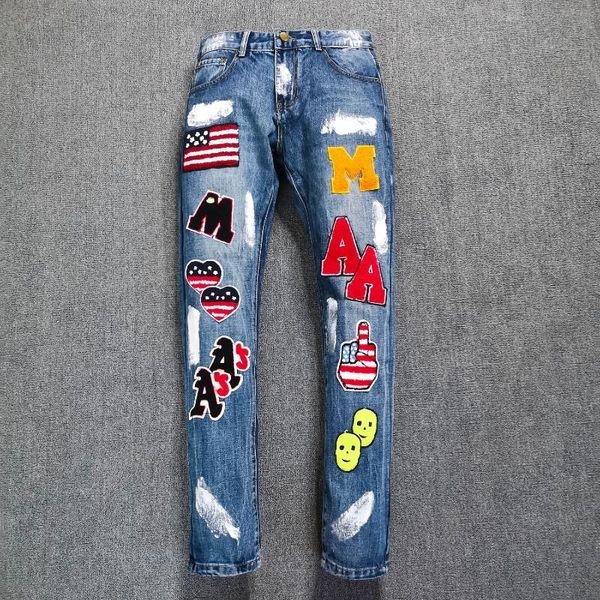 2020 jean homme slim men's punk jeans fashion skull embroidery ripped jeans vaqueros hombre skinny pencil for male, Blue
2020 jean homme slim men's punk jeans fashion skull embroidery ripped jeans vaqueros hombre skinny pencil for male, Blue