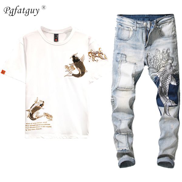 embroidered brocade carp two piece sets men's plus size 4xl t-shirt + retro slim stretch jeans 2020 fashion casual jeans sets, Gray
embroidered brocade carp two piece sets men's plus size 4xl t-shirt + retro slim stretch jeans 2020 fashion casual jeans sets, Gray