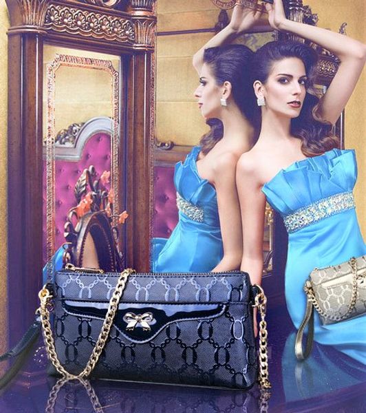 fashion chain versatile cross body small square bag embossed lady's clutch bag